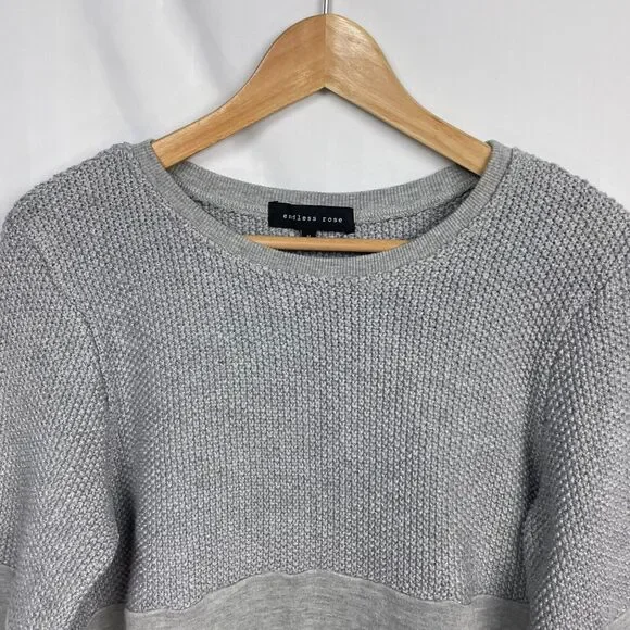 Endless Rose Cropped Sweater Size M Heathered Gray Mixed Material Knit - Picture 3 of 11